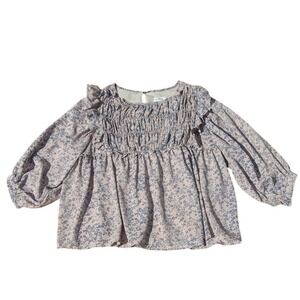&Merci Blouse Cottage Prairie Romantic Floral Smocked‎ Ruffle Women's Large